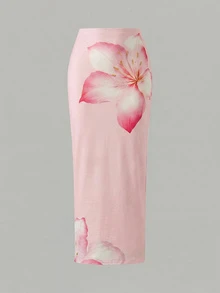 SHEIN Tween Girl Tie-Dye Floral Print Fitted Casual Comfortable Tank Top And Mini Skirt Set - Baby Pink - View 6