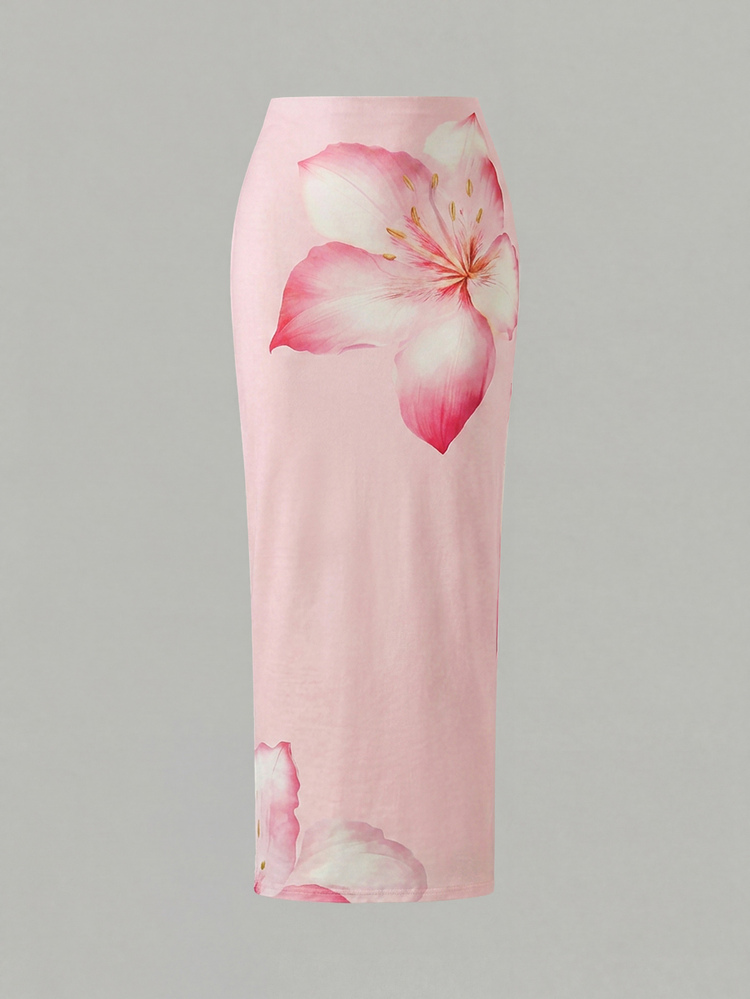 SHEIN Tween Girl Tie-Dye Floral Print Fitted Casual Comfortable Tank Top And Mini Skirt Set - Baby Pink - View 6