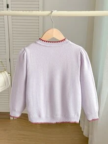 Girls' Cute Peter Pan Collar Knitted Cardigan Sweater Long Sleeve Jacket With Cherry Embroidery Autumn Winter - Mauve Purple - View 2