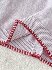 Girls' Cute Peter Pan Collar Knitted Cardigan Sweater Long Sleeve Jacket With Cherry Embroidery Autumn Winter - Mauve Purple - View 6