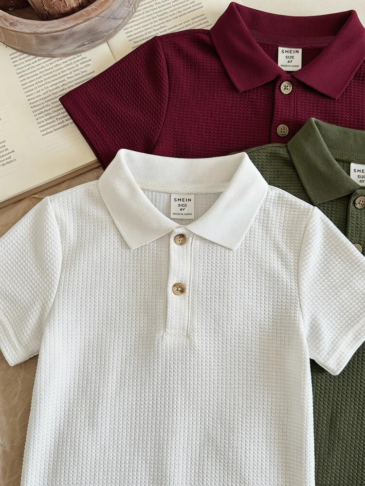 LMoss Kids Young Boy 3pcs Solid Color Short Sleeve Button Casual Polo Shirts Tops Vacation Squishy Summer Outfitsgraduation Dress Short Boho Fourth Of July - Multicolor - View 5