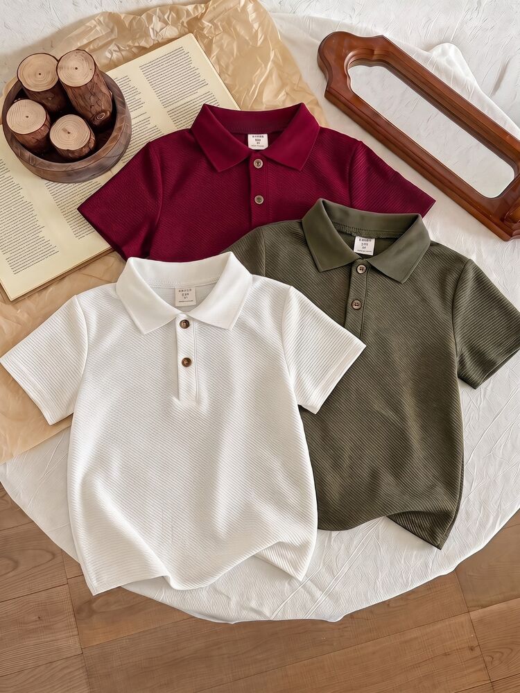 LMoss Kids Young Boy 3pcs Solid Color Short Sleeve Button Casual Polo Shirts Tops Vacation Squishy Summer Outfitsgraduation Dress Short Boho Fourth Of July - Multicolor - View 1