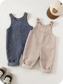 SHEIN 男嬰連身褲套裝 秋季純色保暖內裡加厚吊帶褲，舒適百搭時尚休閒日常穿搭，學院風可愛簡約百搭款，適合室內、戶外滑雪、日常活動、運動、玩耍、派對、拍照、秋冬假期 - 彩色 - 查看 4