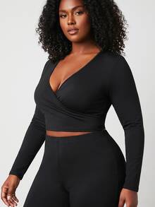 SHEIN Core Rhythm Plus Size Women's One-Piece Solid Black Sports Tank Top With Back Tie - Black - View 5
