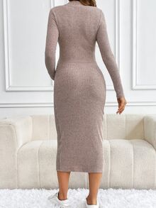 SHEIN Maternity Solid Color Casual Daily Wear Dress Fall - Pink - View 2
