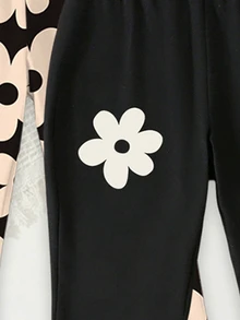 Young Girl Leopard & Floral Print Flared Pants, Beige/Brown/Black, Random (2 Pcs) Fall Winter - Multicolor - View 5