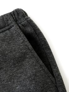 SHEIN Coolqubz 2件組 男童休閒簡約印花拉鍊半開領連帽衛衣附口袋與直筒長褲，適合日常通勤、上學、運動與休閒穿著 - 深灰色 - 查看 5