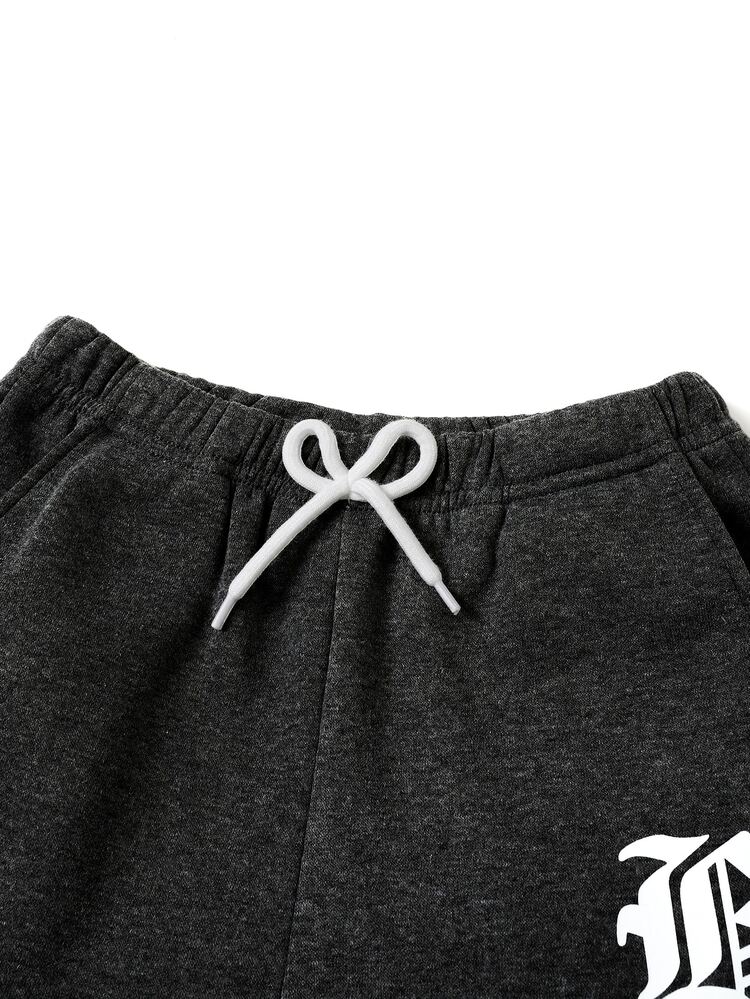 SHEIN Coolqubz 2pcs/Set Boys Casual Minimalist Print Zip-Up Half-Open Collar Pullover Hoodie With Pockets And Straight Leg Pants, Suitable For Daily Commute, School, Sports And Leisure Wear - Dark Grey - View 6