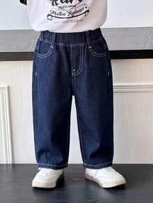 SHEIN 2Pcs Baby Boy Casual Loose And Comfortable Loose Shirt And Elastic-Waist Comfortable Jeans - Blue - View 5