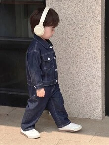 SHEIN 2Pcs Baby Boy Casual Loose And Comfortable Loose Shirt And Elastic-Waist Comfortable Jeans - Blue - View 7