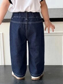 SHEIN 2Pcs Baby Boy Casual Loose And Comfortable Loose Shirt And Elastic-Waist Comfortable Jeans - Blue - View 4