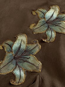 Rustia Rok Wanita Ukuran Plus Bergaya Vintage Elegan dengan Motif Renda dan Patchwork Bunga - Coklat - View 3