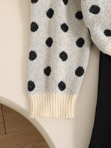 SHEIN Tween女孩童裝休閒時尚甜美日常圓領長袖愛心圖案3D蝴蝶結設計套頭毛衣搭配高腰純色短百褶裙套裝 - 彩色 - 查看 6