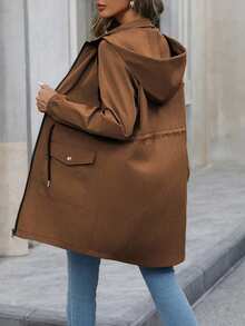 SHEIN Holidaya Jaket Wanita Berkerudung dengan Pinggang yang Dikencangkan (Model Reguler) - Coklat - View 2