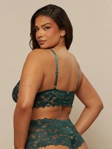 SHEIN BAE CURVE 2pcs/Set Plus Size Women's Sexy Lace Lingerie Set - Teal Blue - View 2