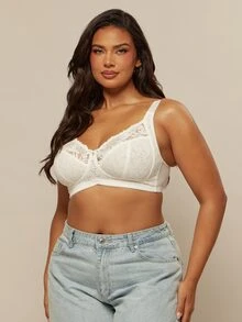 SHEIN BAE CURVE 1 件大码蕾丝拼接无钢圈文胸 - 白色 - 查看 5