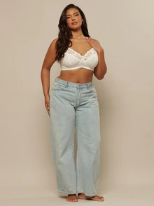 SHEIN BAE CURVE 1 件大码蕾丝拼接无钢圈文胸 - 白色 - 查看 3