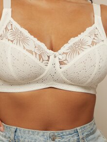 SHEIN BAE CURVE 1 件大码蕾丝拼接无钢圈文胸 - 白色 - 查看 6