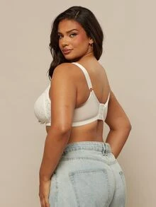 SHEIN BAE CURVE 1 件大码蕾丝拼接无钢圈文胸 - 白色 - 查看 2