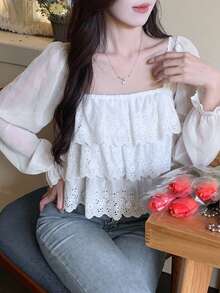 DAZY Women's Casual Sleeveless Korean Style Ruffle Trim Blouse Vacation - White - View 8