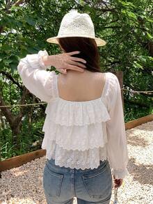 DAZY Women's Casual Sleeveless Korean Style Ruffle Trim Blouse Vacation - White - View 2