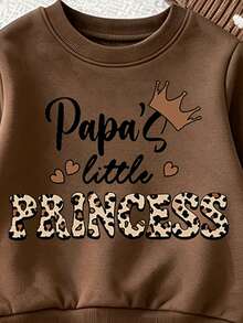 Baby Girls Letter & Leopard Print Sweatshirt & Wide Leg Pants Set, Cozy Mommy's Girl Outfit, Fall Winter (1 Set) - Multicolor - View 6
