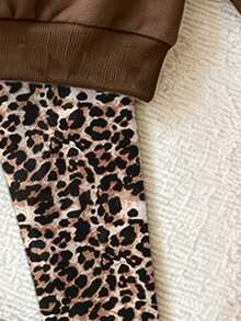 Baby Girls Letter & Leopard Print Sweatshirt & Wide Leg Pants Set, Cozy Mommy's Girl Outfit, Fall Winter (1 Set) - Multicolor - View 7