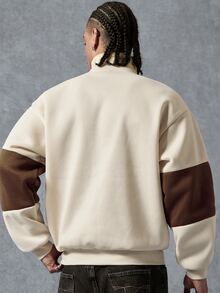PAVTROS Men's Autumn/Winter Fashion Street Casual Graphic Streetwear Printed Stand Collar Zip-Up Colorblock Pullover Sweatshirt College Teacher White - Multicolor - View 5