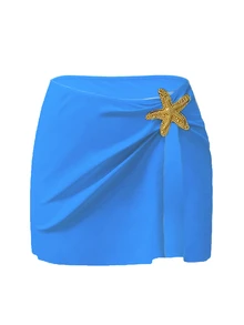 SHEIN Swim 1件装女士可爱五角星装饰休闲度假连体泳衣 2件套泳衣海星泳衣 女士泳衣 女士塑身泳衣泳池派对服装 复活节假期春季 - 霧霾藍 - 查看 3