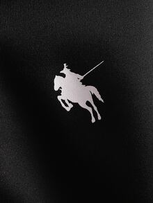 SHEIN 女童秋冬格紋連帽拉鍊運動衫，胸前小馬印花寬鬆休閒外套，適合日常通勤、上學與外出穿搭的多功能連帽衫 - 黑色 - 查看 5