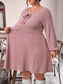 SHEIN CURVE+ فستان نسائي مقاس كبير بقصة A-Line وأكمام طويلة - وردي - مشاهدة 3