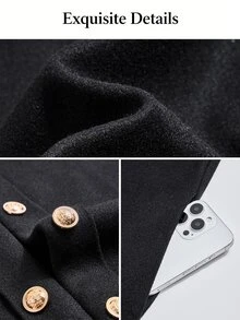 SOLERSUN Plus Double Breasted Overcoat - Black - View 8