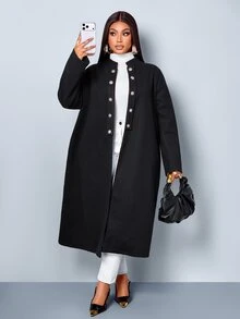 SOLERSUN Plus Double Breasted Overcoat - Black - View 4
