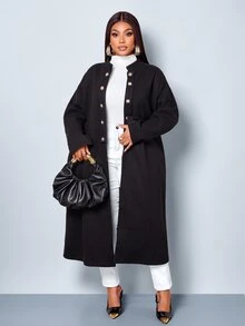 SOLERSUN Plus Double Breasted Overcoat - Black - View 6