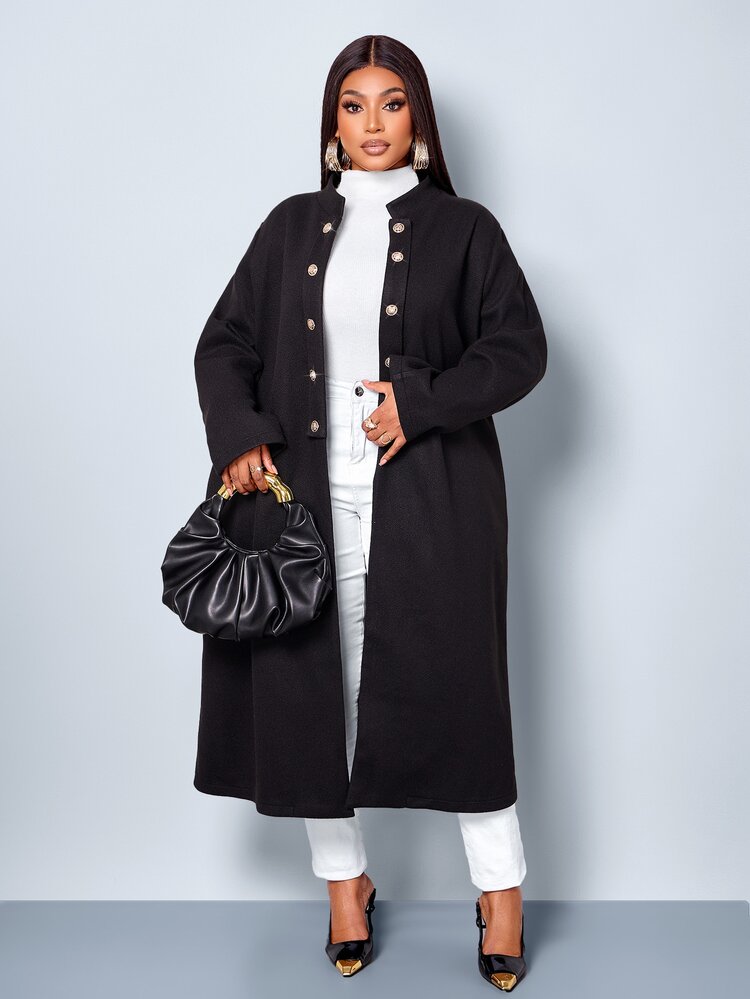 SOLERSUN Plus Double Breasted Overcoat - Black - View 6