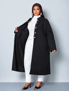 SOLERSUN Plus Double Breasted Overcoat - Black - View 7