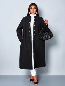 SOLERSUN Plus Double Breasted Overcoat - Black - View 2