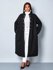 SOLERSUN Plus Double Breasted Overcoat - Black - View 1