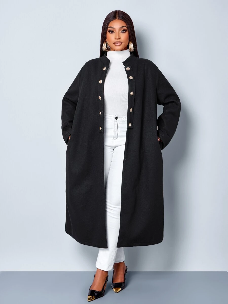 SOLERSUN Plus Double Breasted Overcoat - Black - View 1