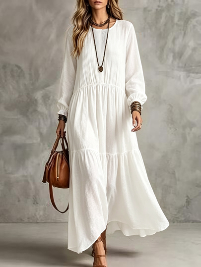 SHEIN Holidaya French Bohemian Loose Fit Stand Collar Pleated Full Skirt Long Sleeve Autumn Dress, Women's Casual Dress, Elegant Women's Dress, Autumn Women's Dress, Autumn Outfit, Country Style Dress, Women's Country Style Clothing, Country Style, Women's Holiday Outfit, Women's Casual Dress, Vacation Dress, New Autumn Women's