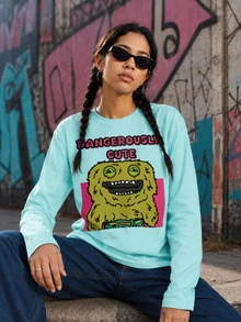Fuggler | Fanslatte Character Graphic Women's T-Shirt Long Sleeve Round Neck Green - Green - View 4