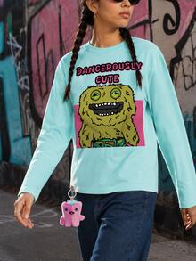 Fuggler | Fanslatte Character Graphic Women's T-Shirt Long Sleeve Round Neck Green - Green - View 3