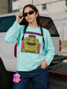 Fuggler | Fanslatte Character Graphic Women's T-Shirt Long Sleeve Round Neck Green - Green - View 2