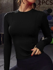 Velisys Velisys Slim Fit Crew Neck Long Sleeve Sports Top, Stretchy Quick Dry Yoga Workout Tee - Multicolor - View 8