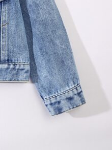 1 件女童休闲牛仔夹克，带蝴蝶结装饰，浅水洗蓝色，适合日常穿着和外出 - 淺色水洗藍 - 查看 7