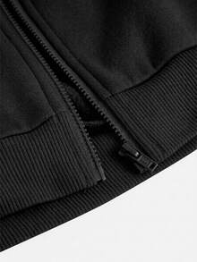 SHEIN 青少年女孩秋季兩件套 長袖拉鍊連帽外套 + 寬腿運動長褲 休閒套裝，適合日常穿著、街頭風格、舒適 - 黑色 - 查看 7