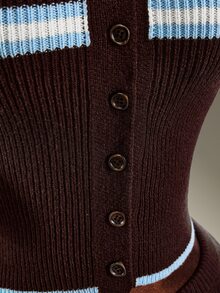 Amplova Women's Colorblock Brown Striped Cardigan Knitted Shorts Sports Set Winter Autumn Daily Wear Long Sleeve Jacket Casual Fashion Athletic Gym Modest - Brown - View 12