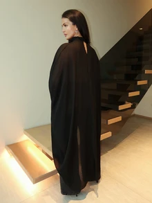 MDEdit Black Sheer Chiffon Draped Sleeve Maxi Top - Black - View 2