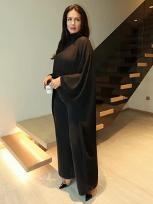 MDEdit Black Sheer Chiffon Draped Sleeve Maxi Top - Black - View 5
