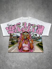 Manfinity EMRG Men's Casual Daily Wear Essential Outing Graffiti Print Loose T-Shirt, Young Street Style - Multicolor - View 6